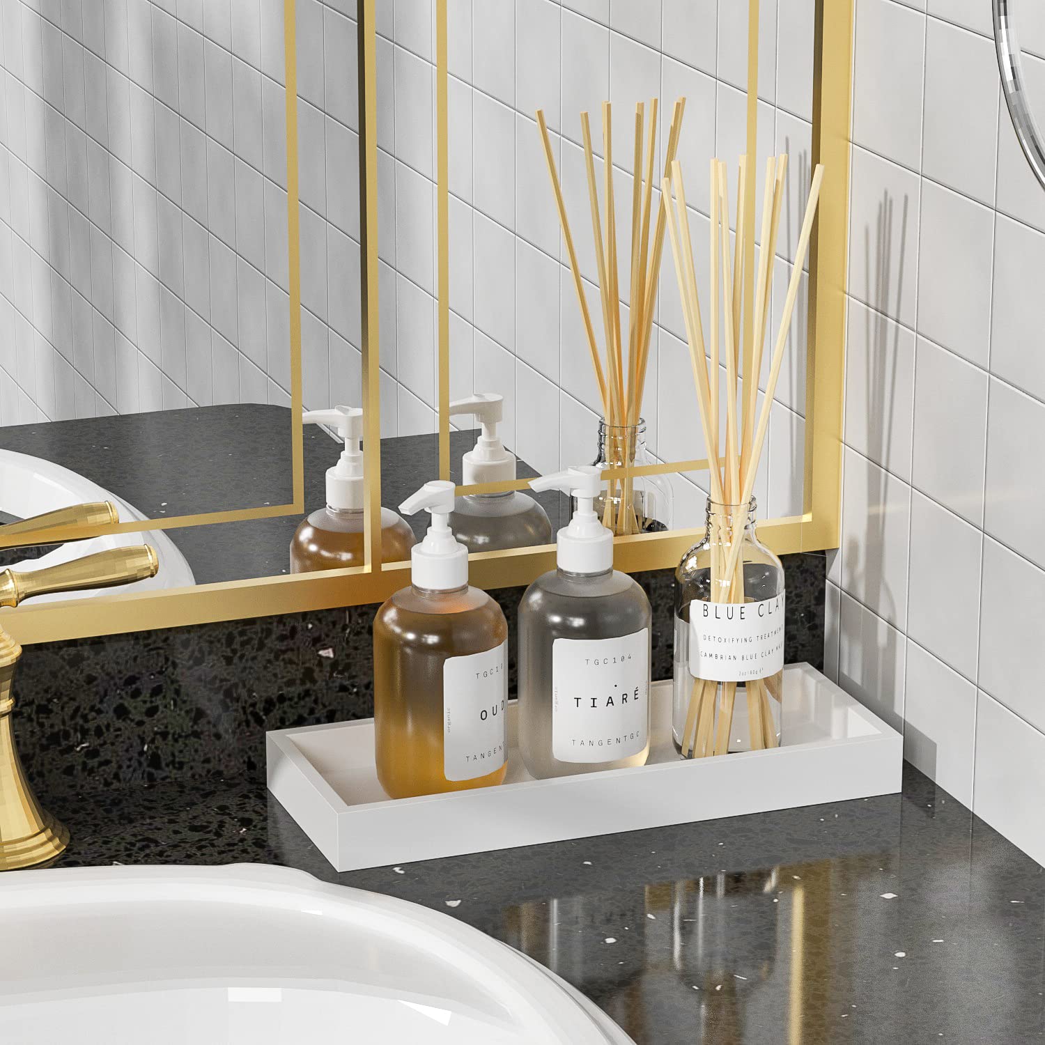 Bathroom Vanity Tray Bamboo Tray - for Counter Wood Small Bathroom Decorative Tray  Dresser Top Perfume Tray for Home Decoration 11.3